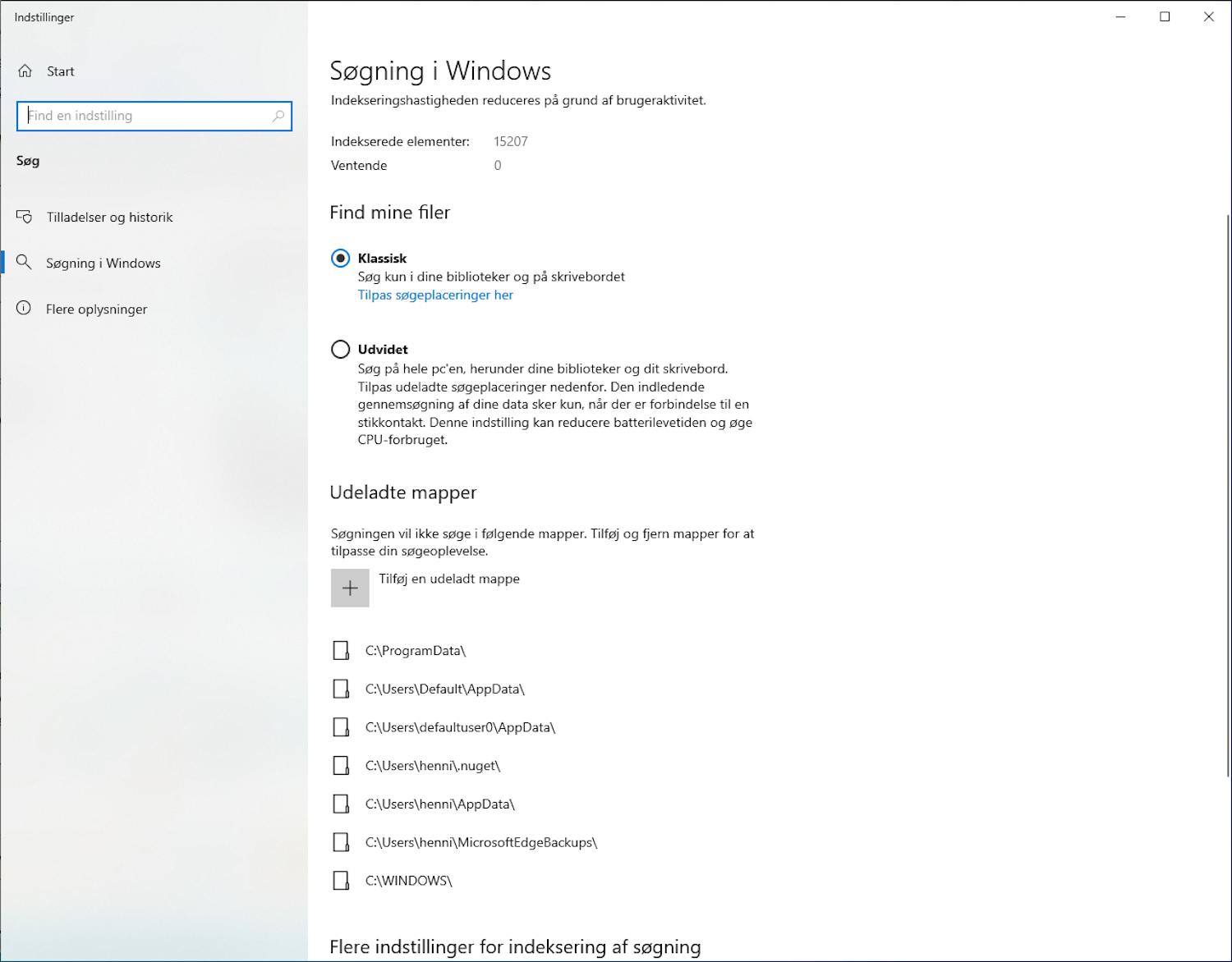 Windows Search Indstillinger for Windows Search i Windows 10